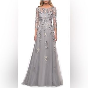 La Femme Beaded Lace Tulle A-Line Gown